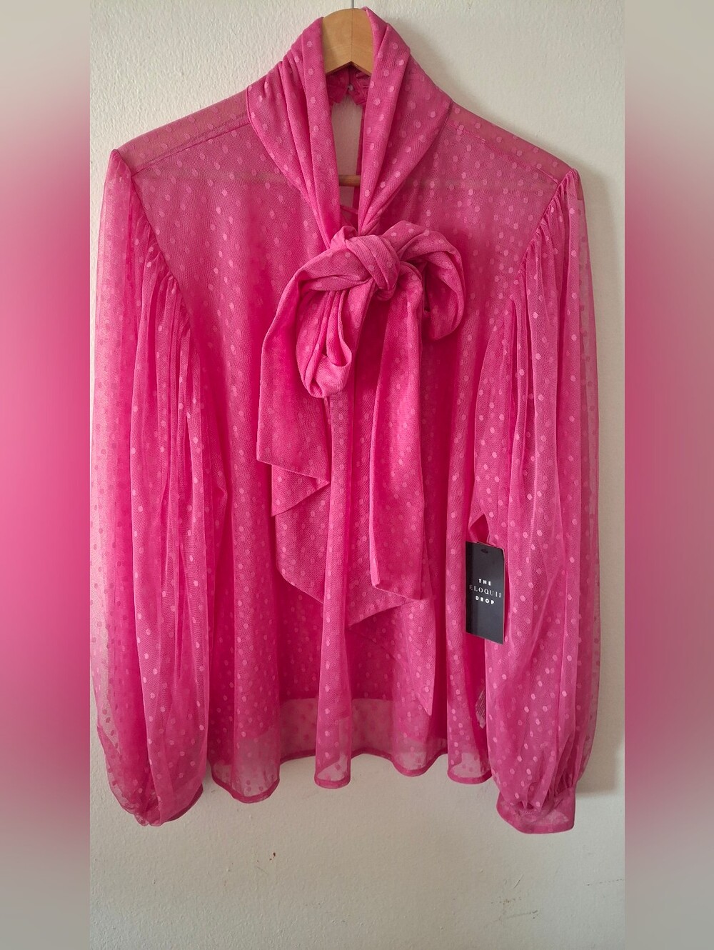 Sheer, Polka Dot oversized pussybow blouse
